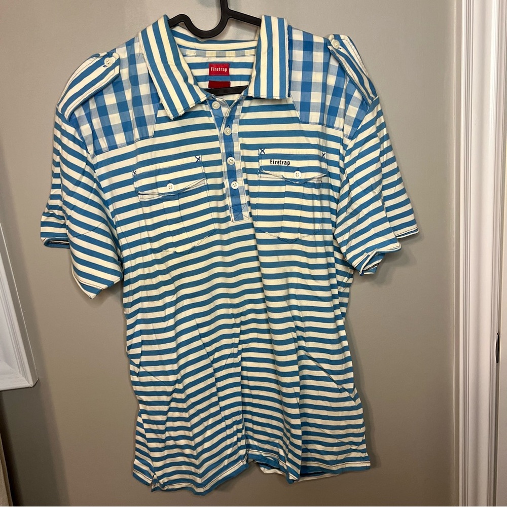 Blue and White Striped Casual Shirt